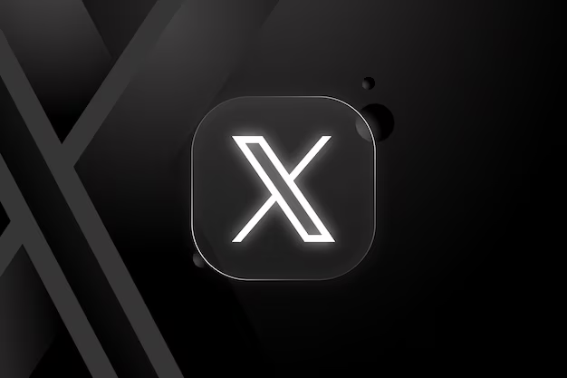 スタイリッシュなダークモードの背景に光るXマークのロゴデザイン